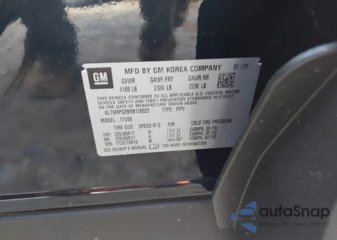 2021 Chevrolet Trailblazer Fwd Lt from USA, damaged, VIN KL79MPS29MB128022